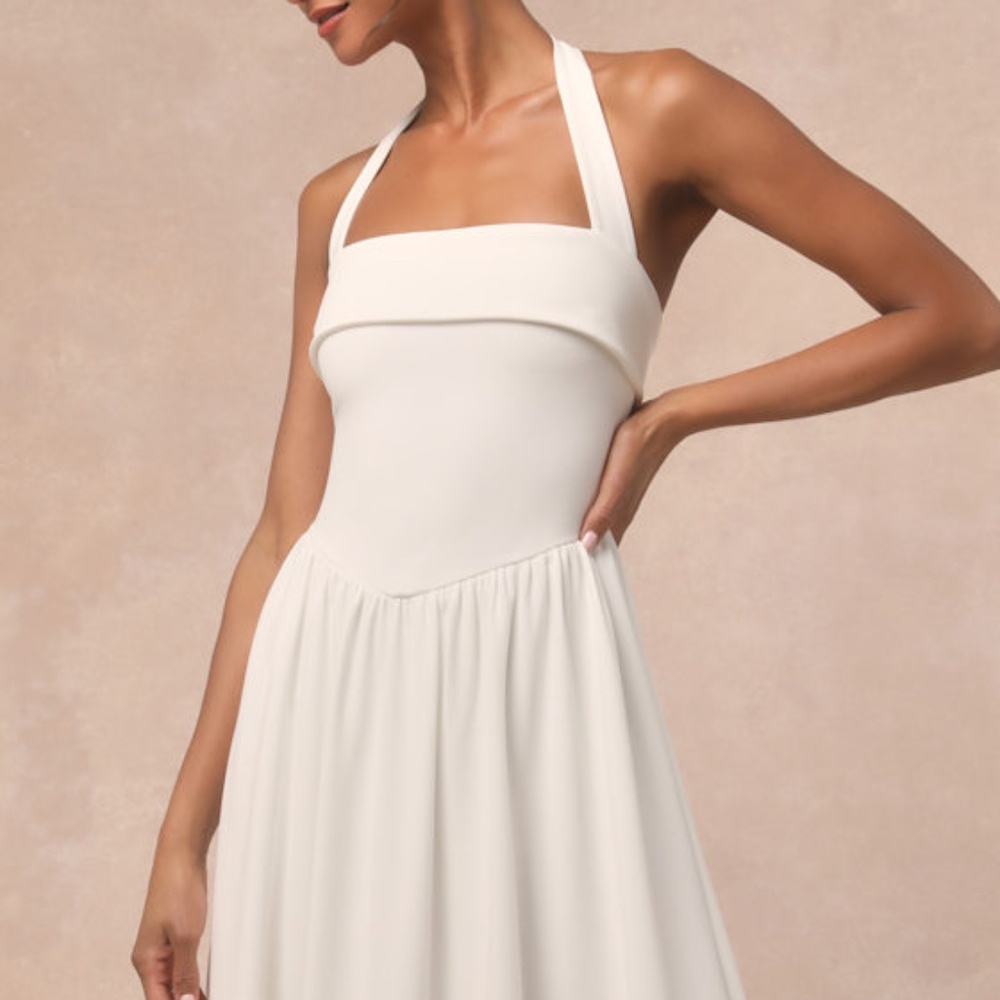 UNWORN Lulus Telia White Halter Basque Waist Maxi Dress - Size M